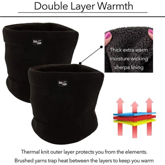 2 Pack Unisex Face Mask Neck Gaiter Thick Thermal Fleece Lined, Black